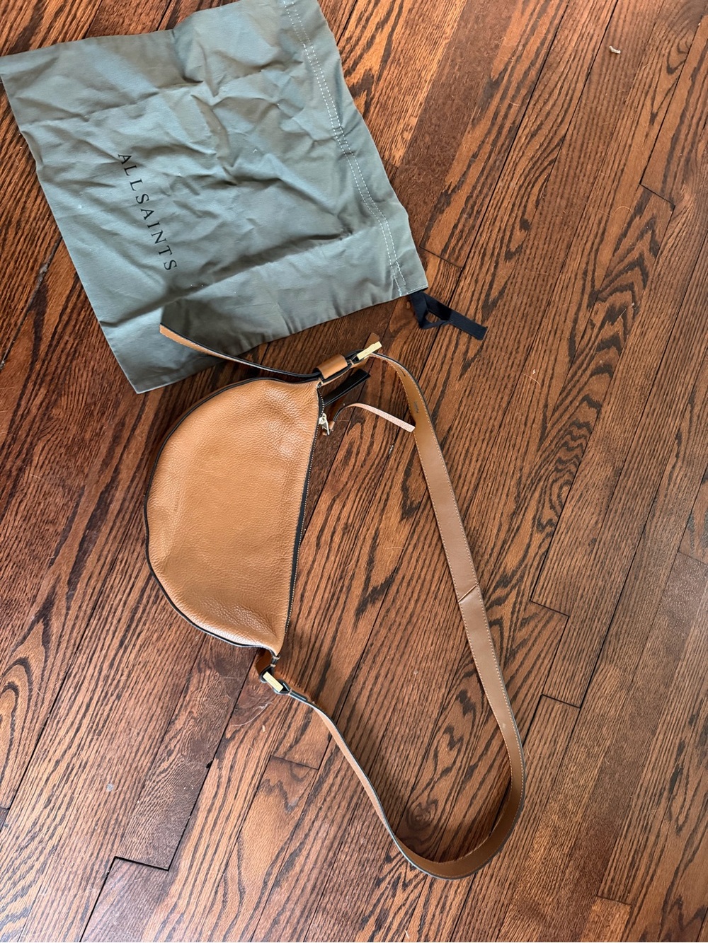 All Saints Half Moon Brown Leather Crescent Crossbody - Picture 2 of 5